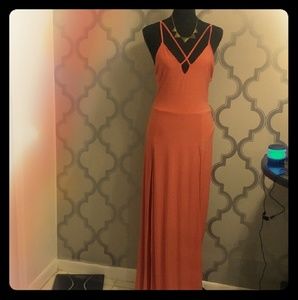 Coral Maxi Dress Bodysuit Slit Pink Long NWOT